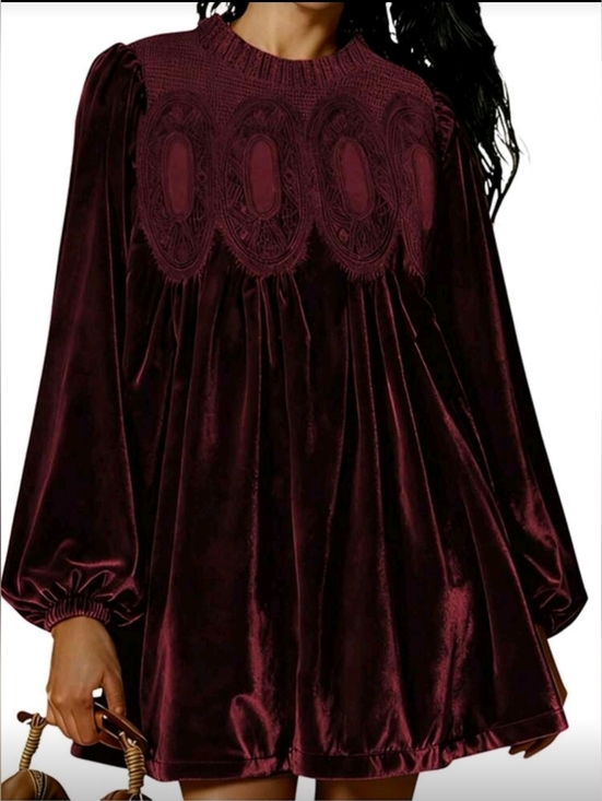 Dresses & Skirts - Burgundy Velvet & Lace Tunic Dress